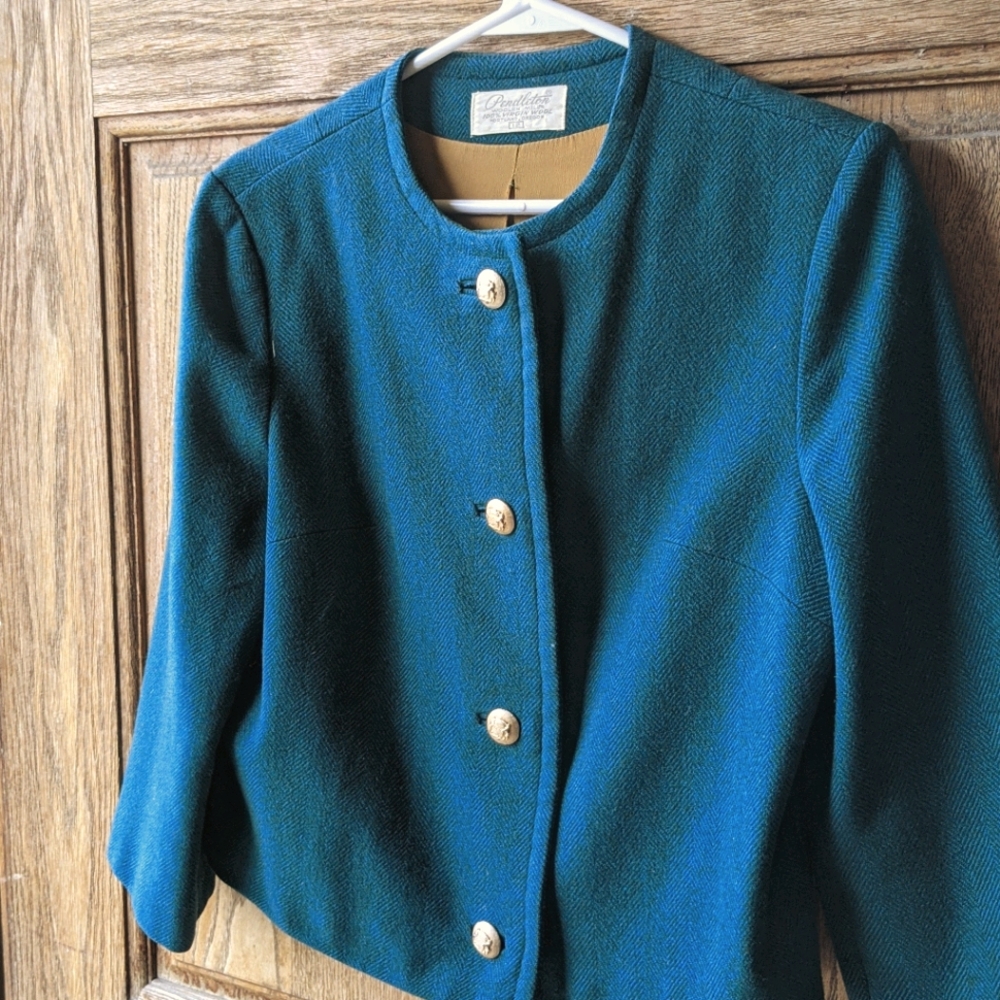 Teal Pendleton Jacket With Gold Buttons - image 1